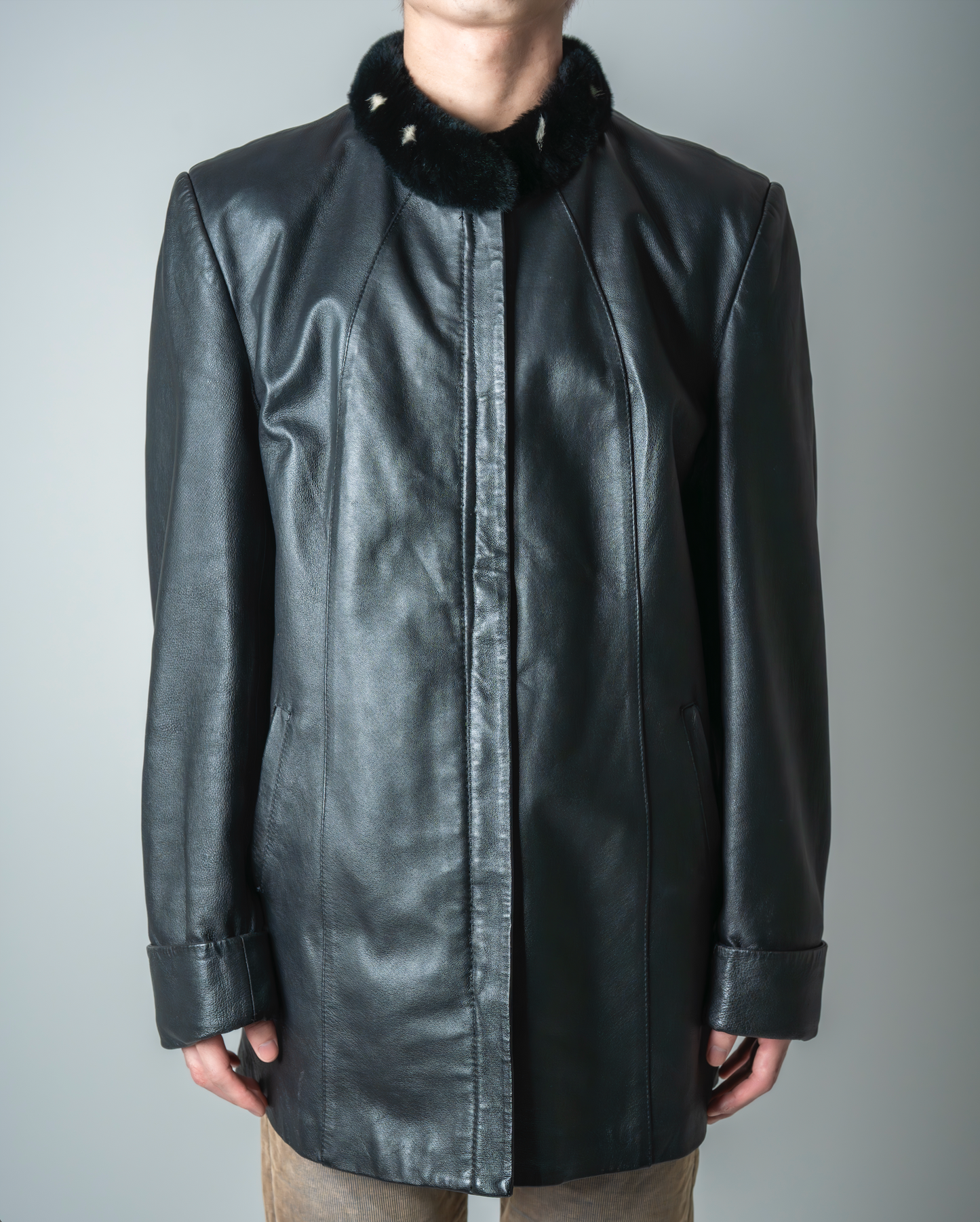 【EU】Neckfur leather jacket