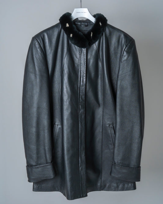 【EU】Neckfur leather jacket